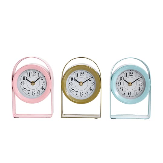 7.5&#x22; Multicolor Metal Clock with Arched Stands Set, 3ct.